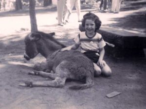 Laura with donkey at Santa's Village